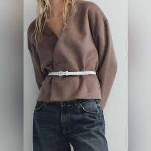 Elegant Tan Women's Sweater - belt not included